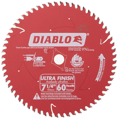 Freud D0760A Diablo 7-1/4" x 60-Tooth Ultra Fine Finishing Circular Saw Blade with 5/8" Arbor and Diamond Knockout Single Blade