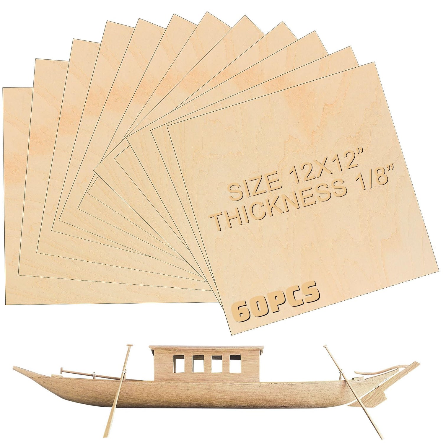 Kigley 60 Pack Basswood Sheets 12"x12"x1/8", 3mm Thick Unfinished Square Wood Board for Crafts, DIY Architectural Models Making, Painting, Mini House Kigley
