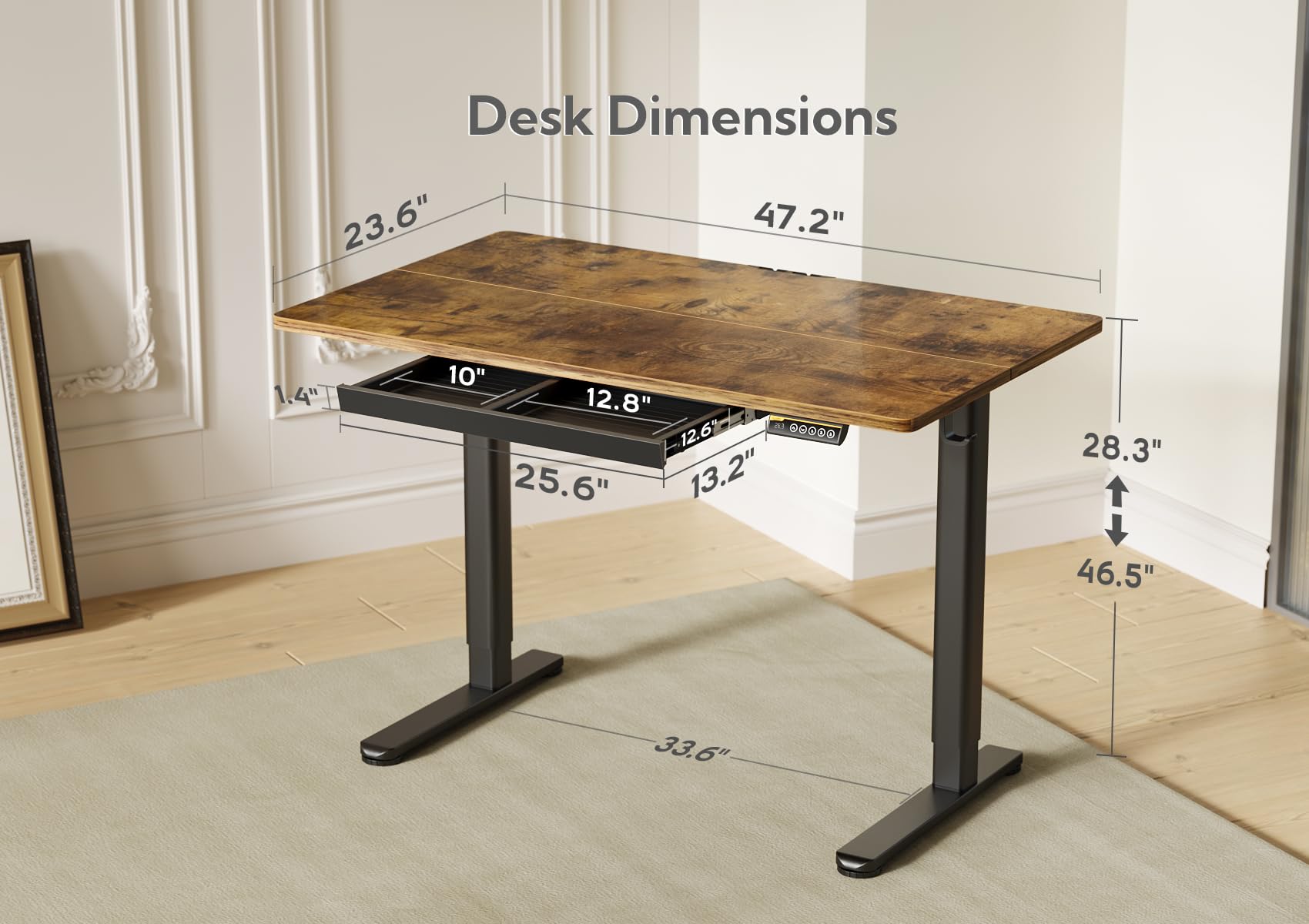 Claiks Standing Desk with Drawers, Stand Up Electric Standing Desk Adjustable Height, Sit Stand Desk Computer Workstation, 48 Inch, Rustic Brown - WoodArtSupply