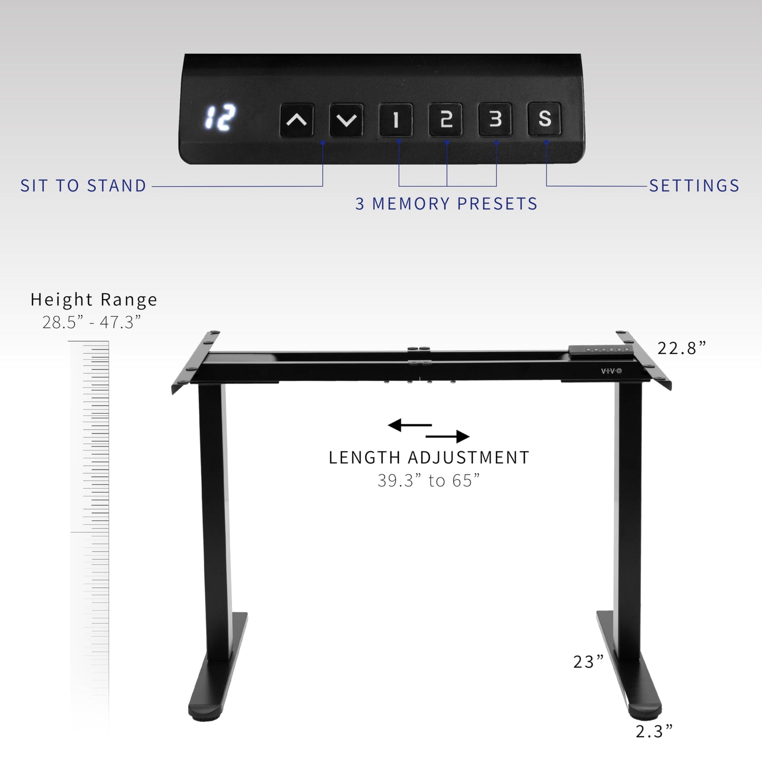 VIVO Electric Stand Up Desk Frame, DIY Workstation, Frame Only, Dual Motor Ergonomic Standing Height Adjustable Base with Memory Controller, Black, VIVO