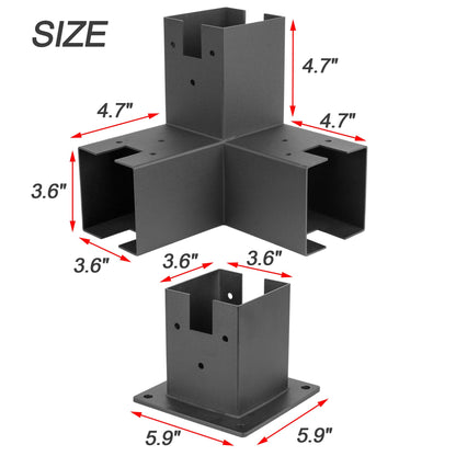 Meruzy Stainless Steel Woodwork Pergola Kit - Elevated Wood Stand Kit with Corner & Base Brackets - Modular Sizing Pergola Brackets Boot for 4 x 4 - WoodArtSupply