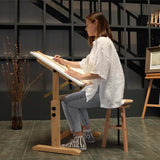 MEEDEN White Board Drafting Table and Stool Set, Height Adjustable Artist Stool and Craft Table, Tiltable Tabletop of Drawing Desk, Wooden Stool, MEEDEN