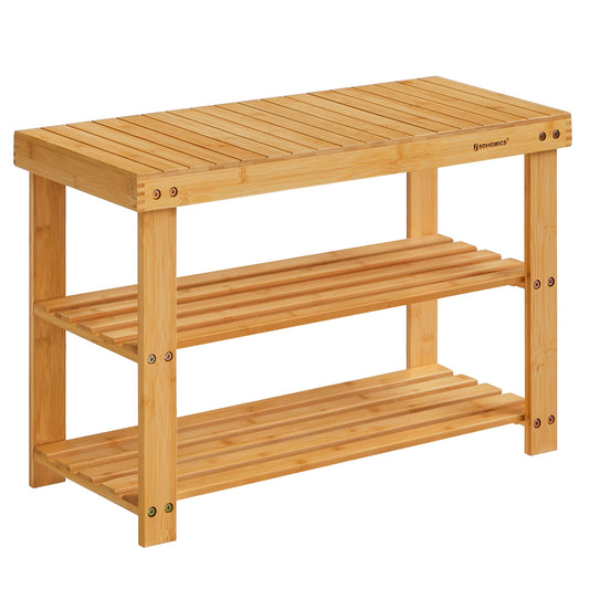 SONGMICS Shoe Rack Bench, 3-Tier Bamboo Shoe Storage Organizer, 11.3 x 27.6 x 17.8 Inches, Natural ULBS04N