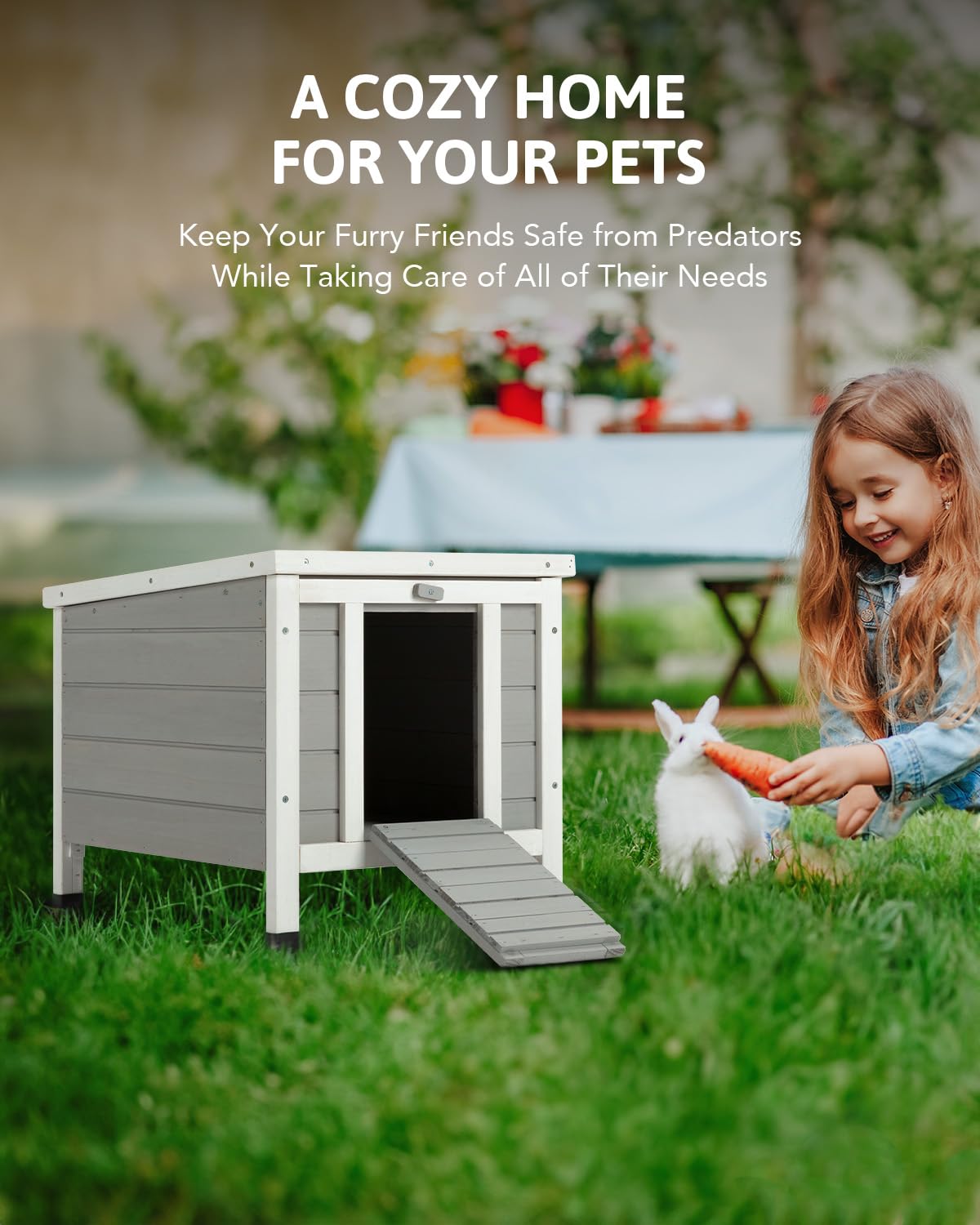 CO-Z Outdoor Cat House Weatherproof Rabbit Hutch Hideout Indoor Bunny Cage, Wooden Outside Shelter for Feral Cats, Rabbits, Chicken, Small Animal, - WoodArtSupply