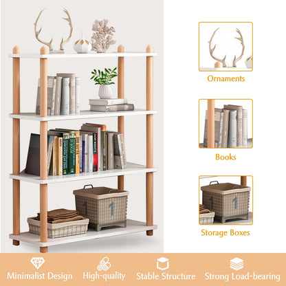 IOTXY Modern White 4-Tier Wooden Bookshelf – Stylish Open Storage Rack for Home and Office - WoodArtSupply