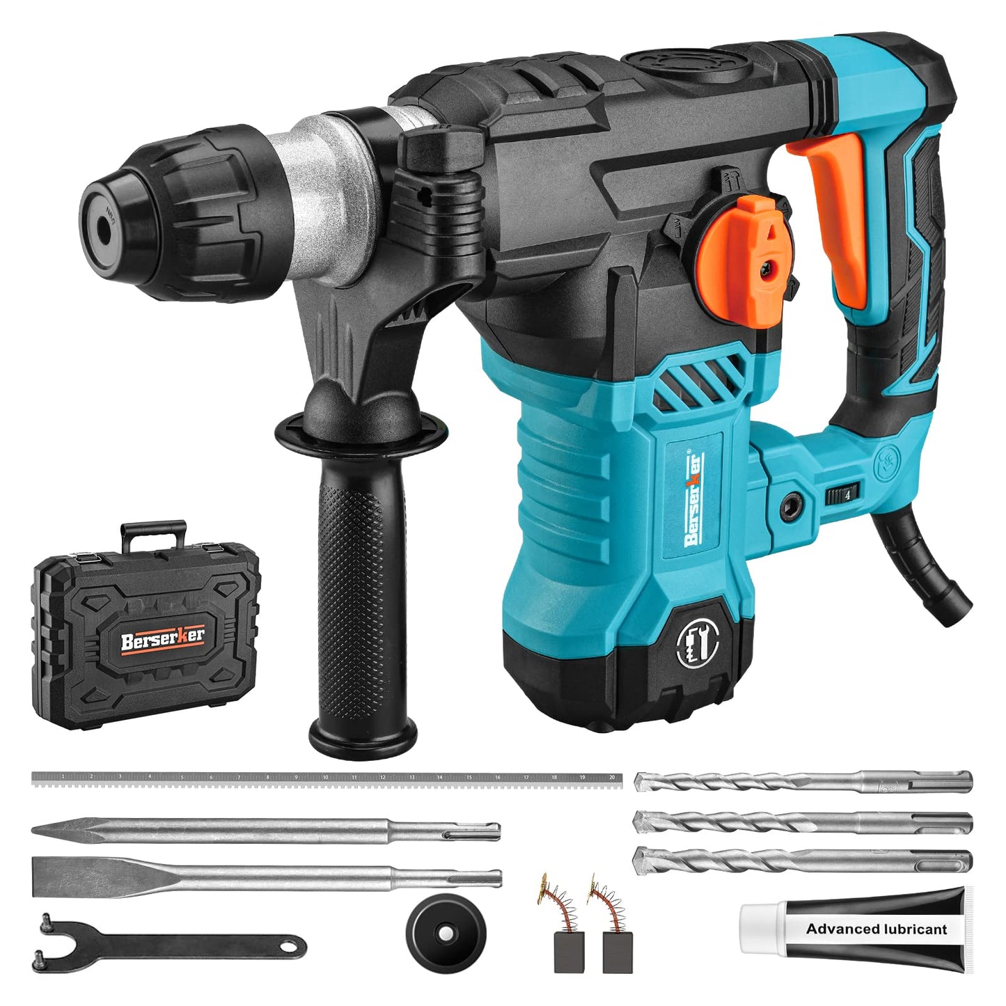 Berserker 1-1/4" SDS-Plus Rotary Hammer Drill with Vibration Control,Safety Clutch,12.5 Amp 4 Functions Corded Rotomartillo for Concrete-Including 3