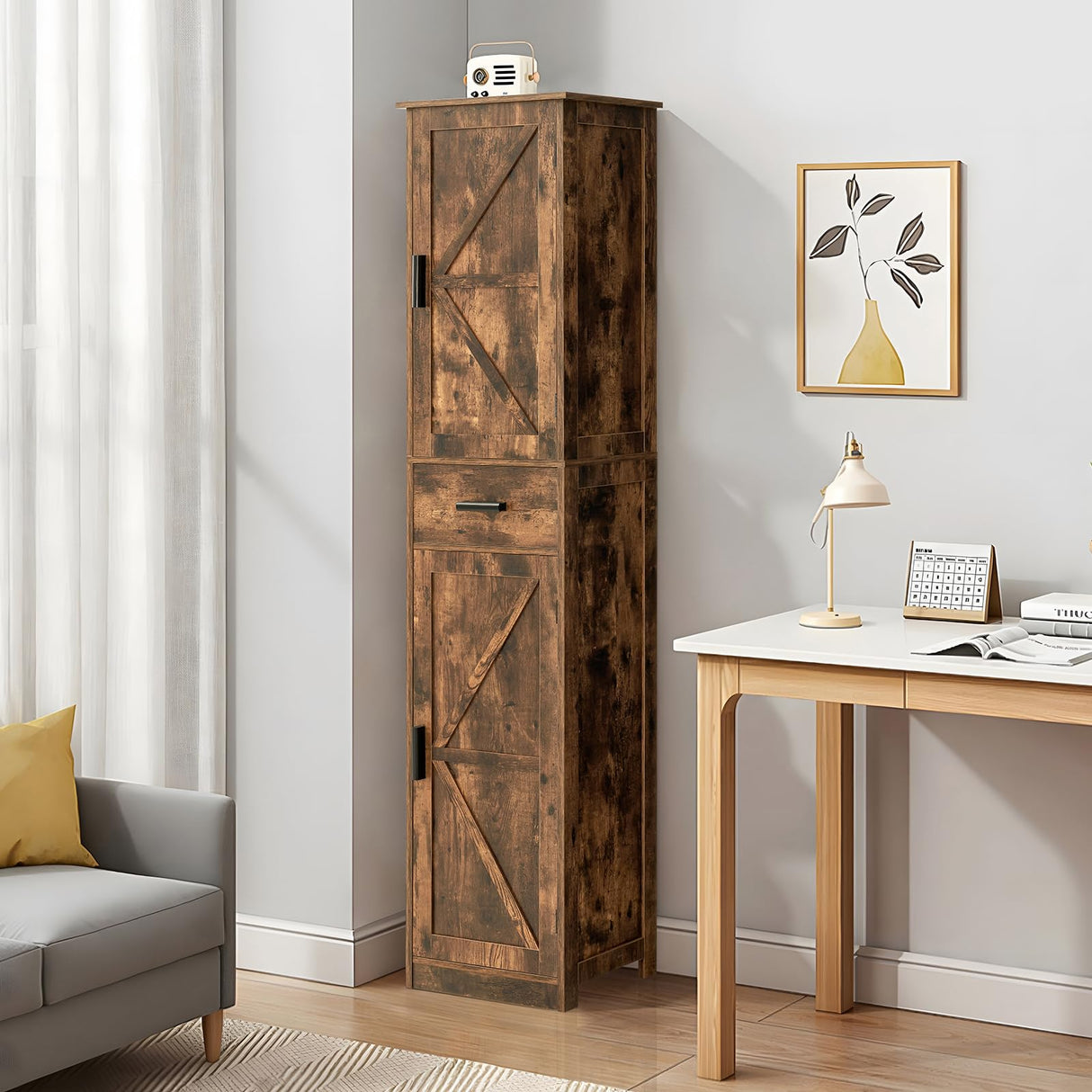 WEENFON Tall Bathroom Cabinet with 6 Shelves, Narrow Cabinet with 2 Doors & 1 Drawer, Freestanding Storage Cabinet, for Bathroom, Living Room, WEENFON