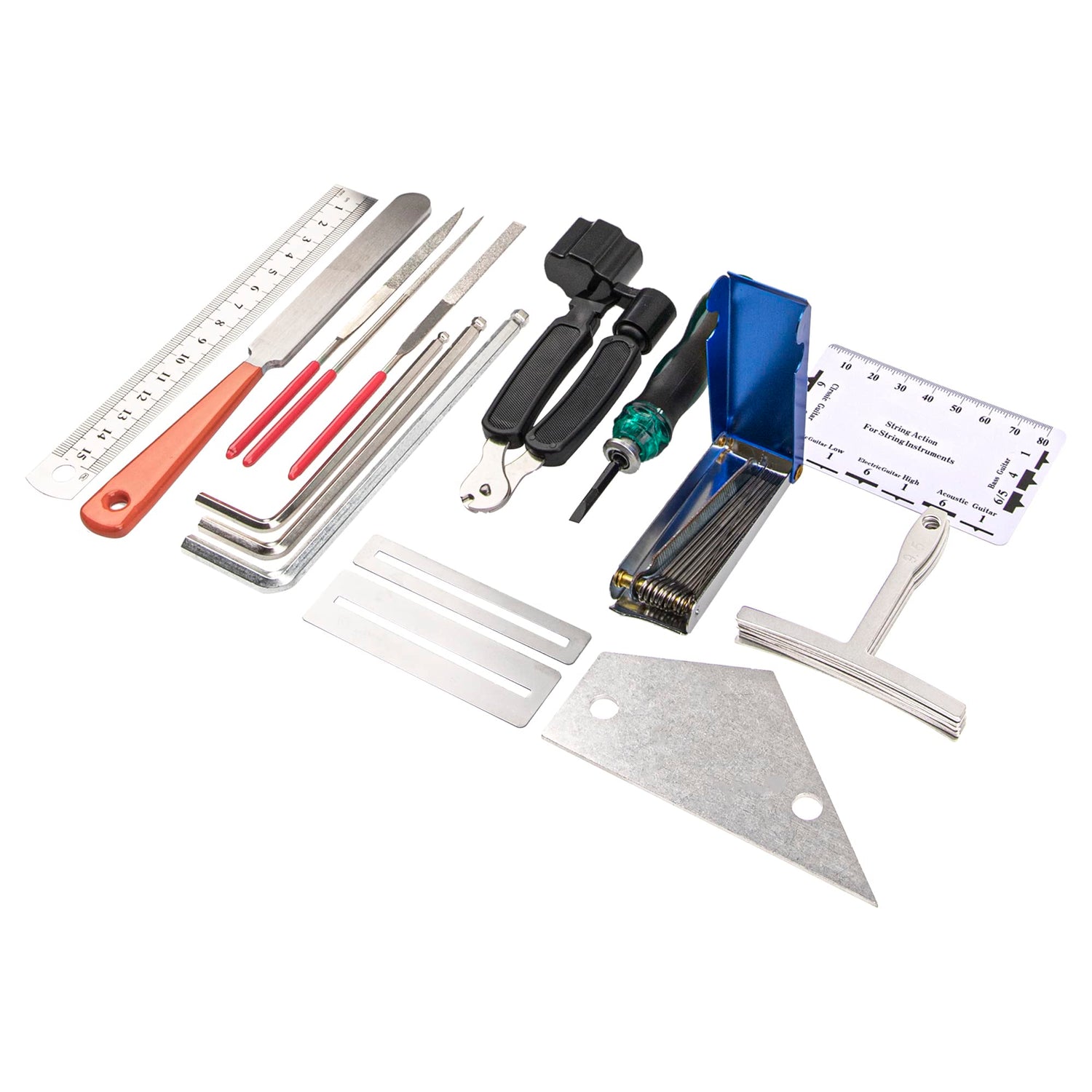 25Pcs Yootones Guitar Repairing Maintenance Tool with Kit String Action Ruler Gauge Measuring Tool Hex Wrench Set Files Fingerboard Guard Understring Yootones