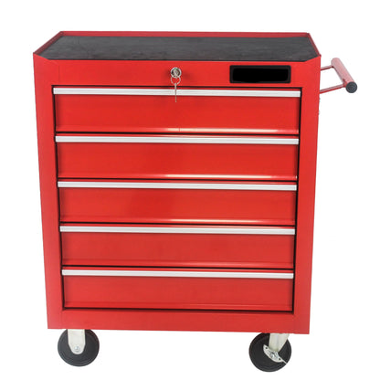 Rolling Tool Chest, 5-Drawer Rolling Tool Box With Interlock System And Wheels For Garage, Warehouse, Workshop, Repair Shop (Red)