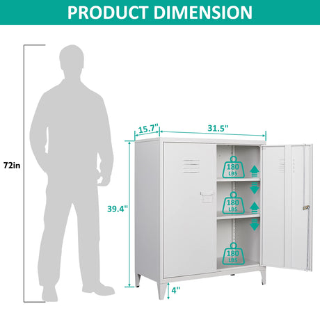 SISESOL Storage Cabinet with Doors and Shelves,40" Metal Storage Cabinet with Lock Door Adjustable Shelf,File Cabinet for Office Storage Cabinet, SISESOL