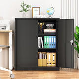 Superday Locking Metal Cabinet, 42"×36"×18" Lockable Steel Storage Cabinet with 2 Doors and 2 Shelves, Small Metal Utility Cabinet Closet for Home Superday