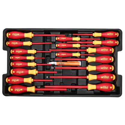 Wiha 32800 Insulated Tool Set with Screwdrivers, Nut Drivers, Pliers, Cutters, Ruler, Knife and Sockets in Rolling Tool Case, 10,000 Volt Tested and