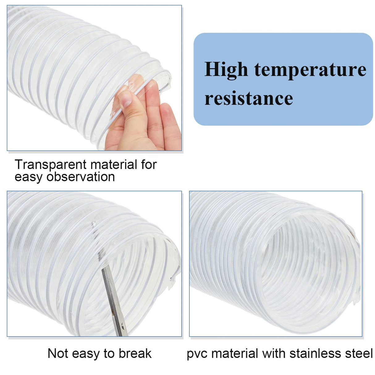 4'' x 50' Flexible PVC Dust Collection Hose with Stainless Steel Hose Clamps Clear Vacuum Hose Dust Collection Fittings Dust Collector Accessories Amylove