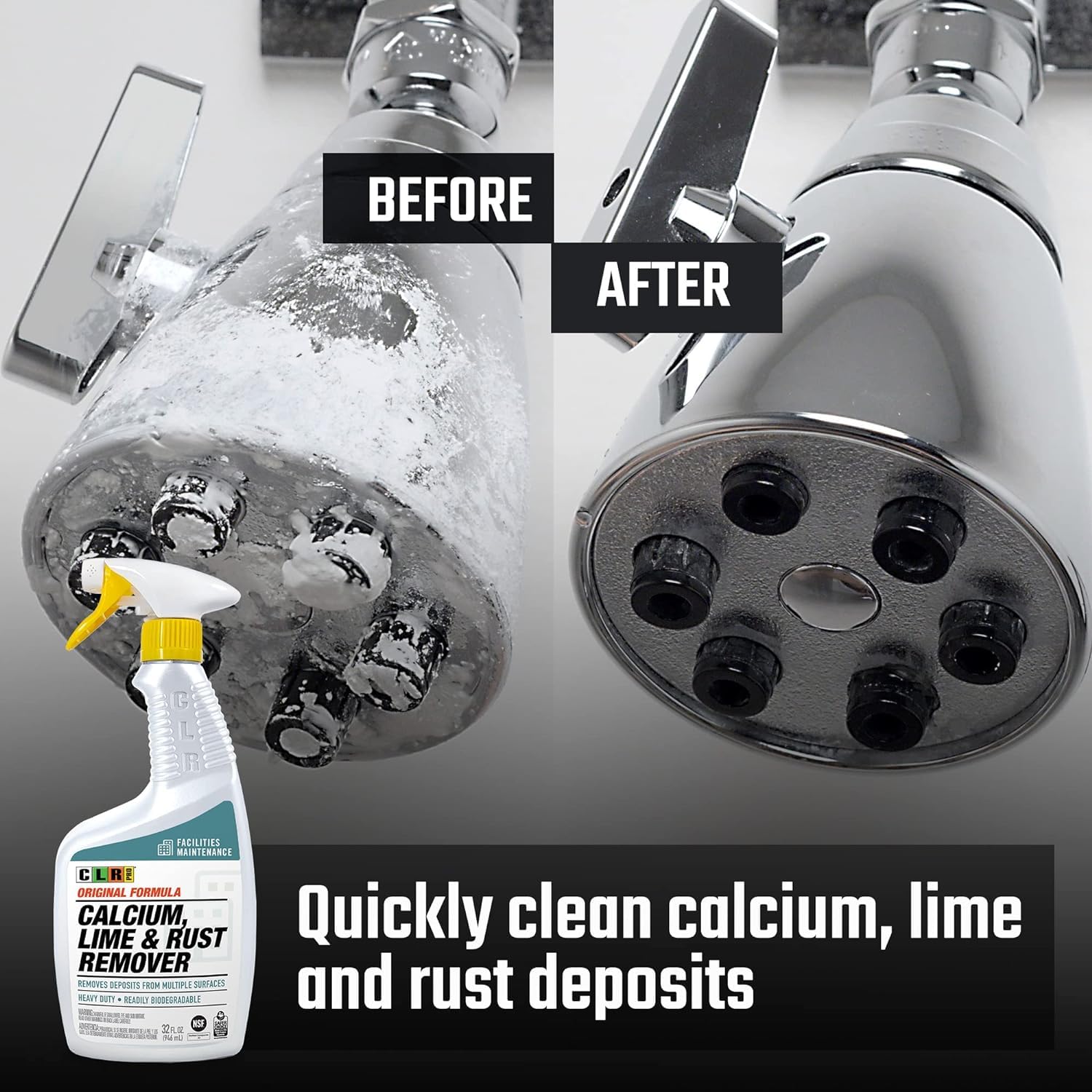 CLR PRO Calcium, Lime & Rust Remover - Quickly Removes Calcium, Lime, Hard Water Deposits and Surface Rust Stains, 32 Ounce Spray (Pack of 2) CLR