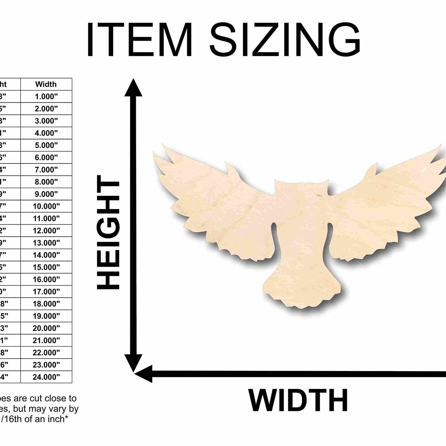 Unfinished Wood Flying Owl Silhouette - Craft- up to 24" DIY 3" / 1/4" 24 Hour Crafts