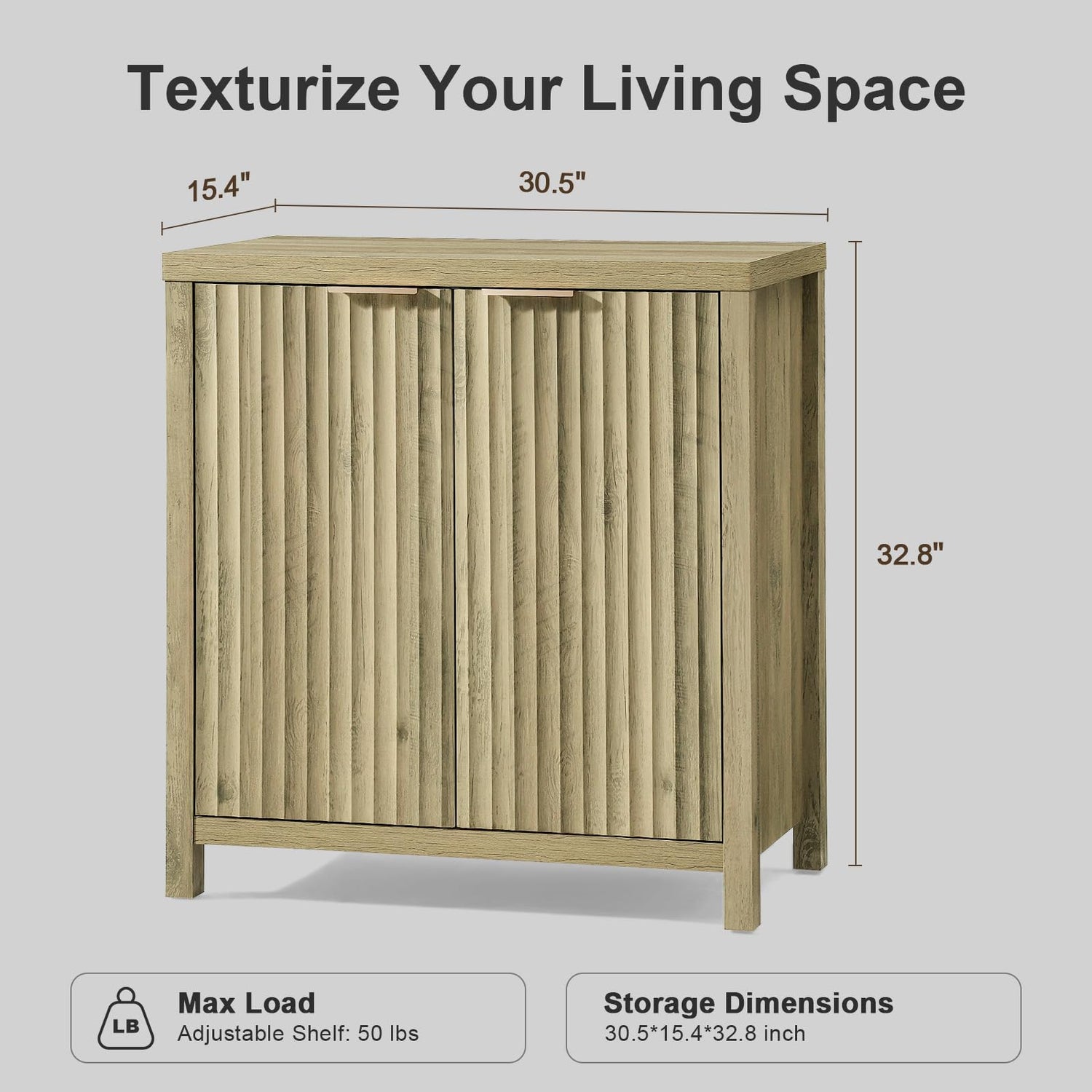 OAKHAM HOME Oxford Storage Cabinet Fluted Sideboard Buffet Cabinet with Adjustable Shelves, Multifunctional Console Cabinet Modern Accent Cabinet for OAKHAM HOME