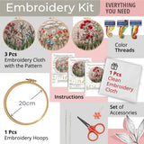 Univigo Embroidery Kit 3 Sets Embroidery Stitch Practice Kit for Handicraft Lover Cross Stitch Kits with Embroidery Cloth Hoop Color Threads Scissors Univigo