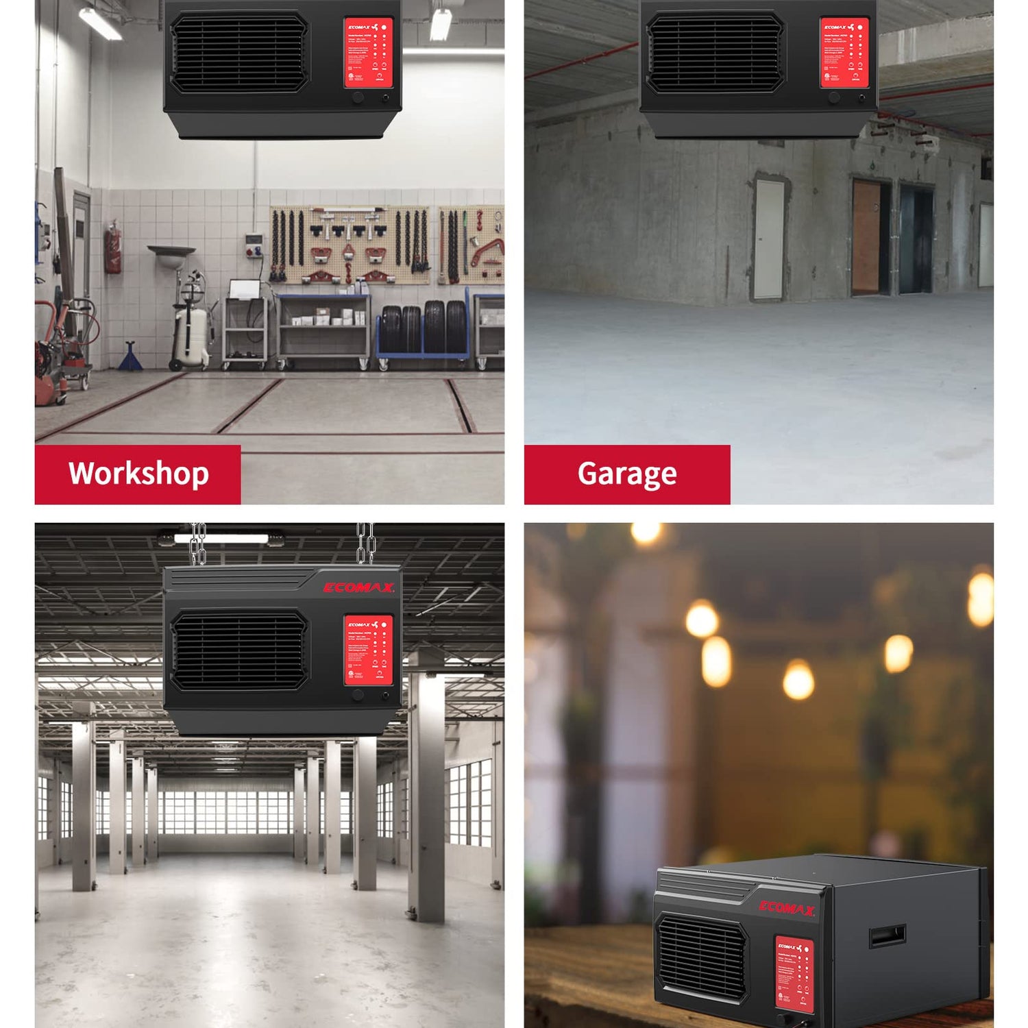 Ecomax MCF03 Air Filtration System, 3-Speed Hanging Ceiling Dust Collectors for Woodworking, Remote Controlled Dust Collection Systems for Shop ECOMAX