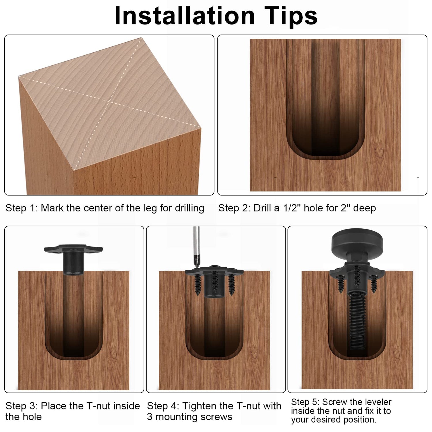 Heavy Duty Furniture Levelers 3/8''-16 Thread w/ T-Nut Kit Furniture Leveling Feet Adjustable Furniture Levelers for Sanchamy