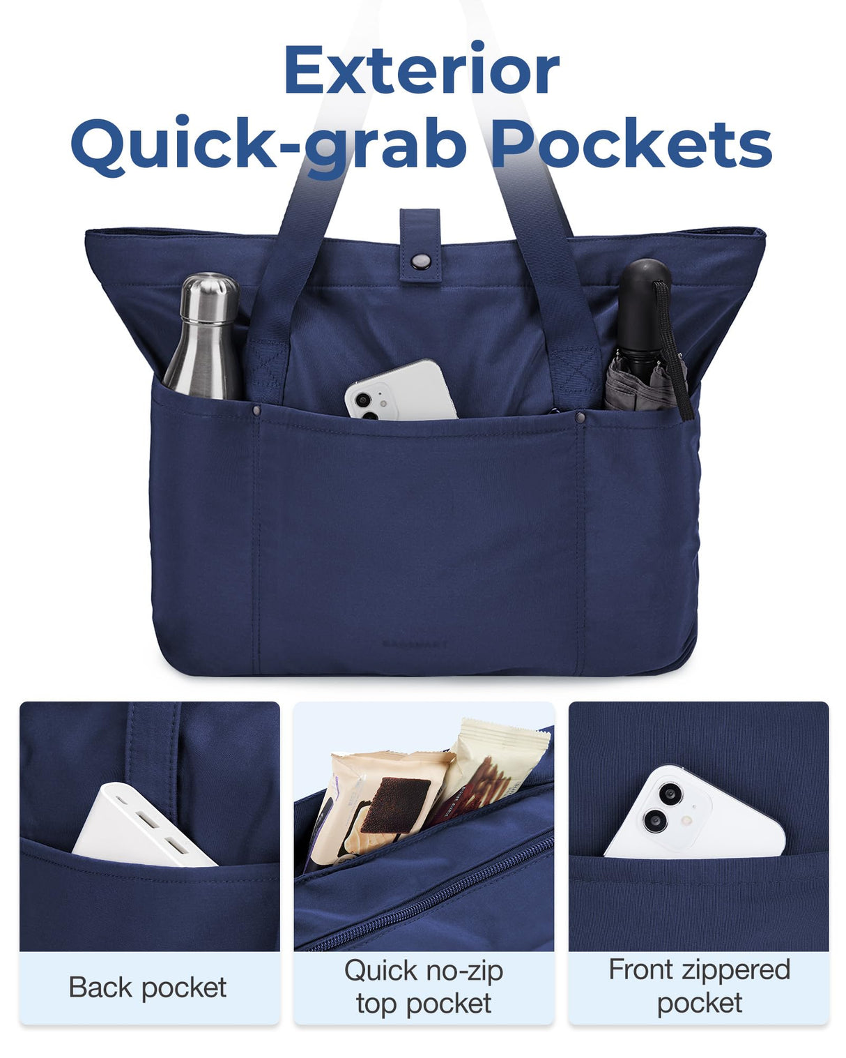 BAGSMART Tote Bag for Women, Foldable Tote Bag With Zipper Large Shoulder Bag Top Handle Handbag for Travel, Work BAGSMART