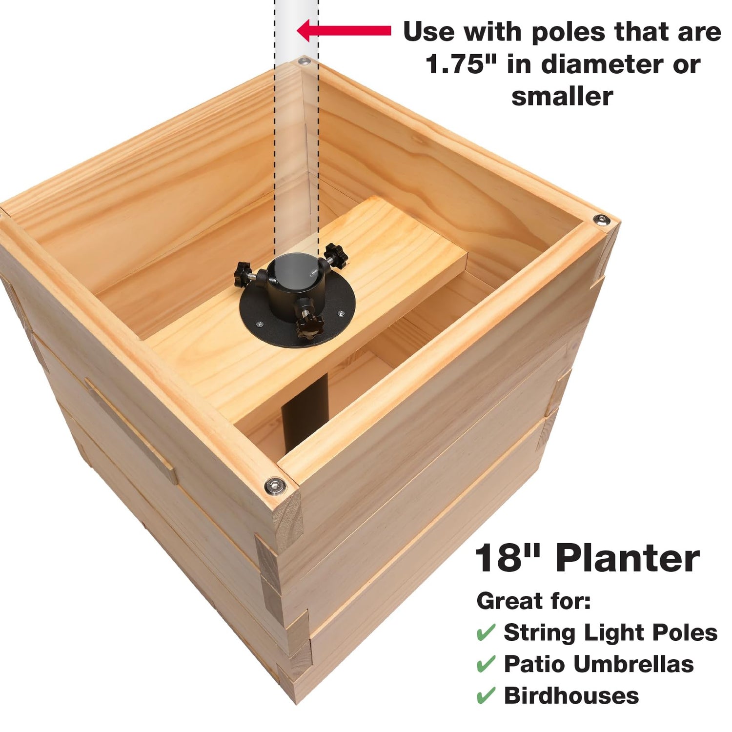 EXCELLO GLOBAL PRODUCTS Extra Large Decorative Wooden Planter, Universal Pole Support for String Light Poles Umbrella Bird Feeders Solid Wood Outdoor EXCELLO GLOBAL PRODUCTS