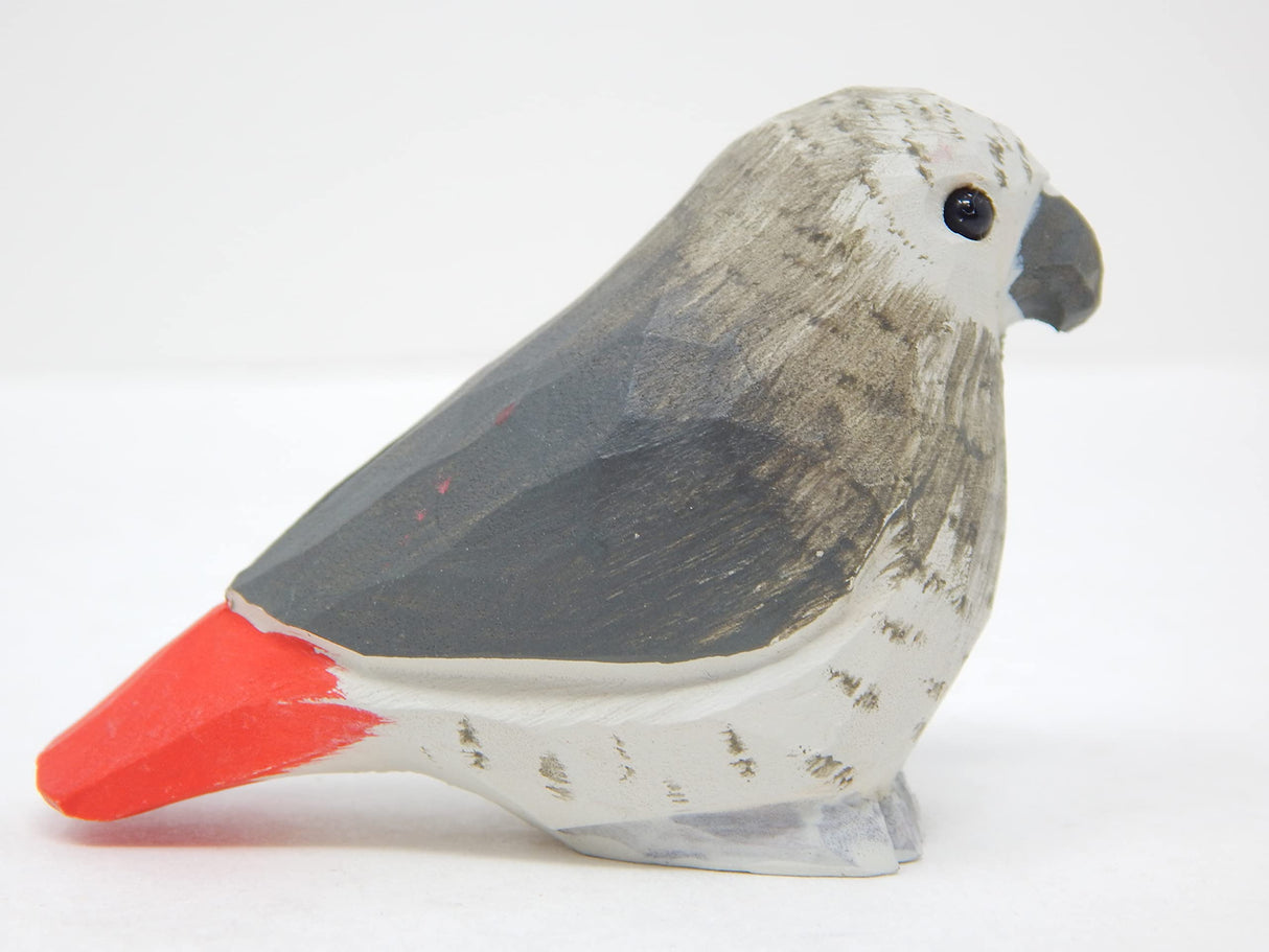 Selsela Grey African Parrot Wood Figurine Statue Sculpture Decor Miniature Art Carve Small Animal Selsela