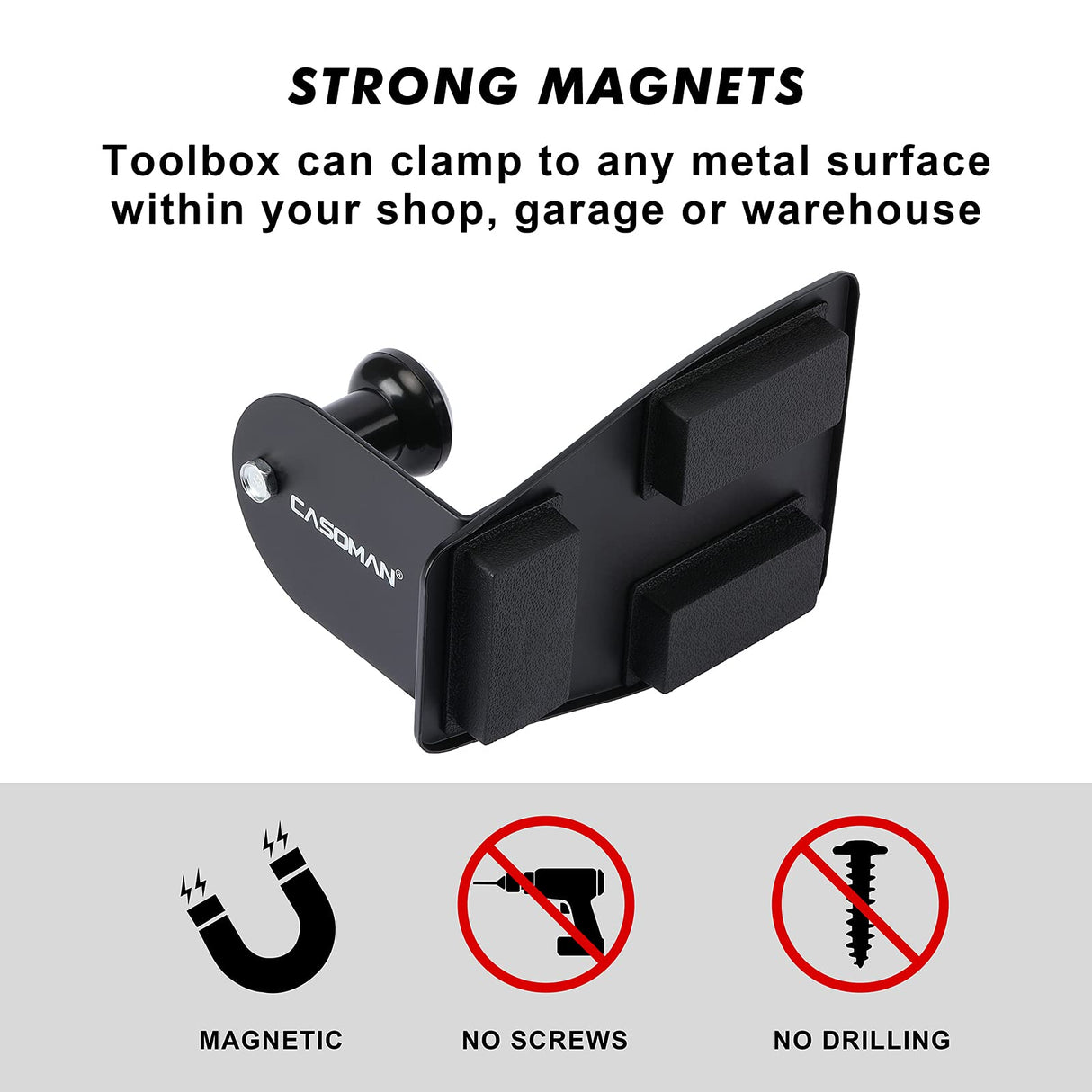 CASOMAN Magnetic Toolbox Shelf, Tray, Paper Towel Holder, 4-Piece Set, Black, Variety of Use, Durable, Magnets Any Metal Surface CASOMAN