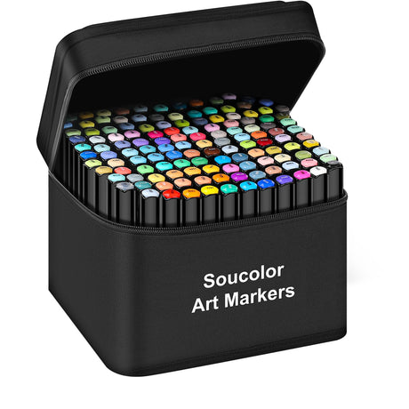 Soucolor Alcohol Markers Set, 101 Dual Tip Permanent Artist Coloring Markers for Adult Coloring Books, Sketching and Illustrations, Card Making Art Soucolor