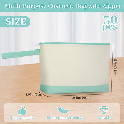 Silkfly 30 Pcs Cotton Canvas Makeup Bags Canvas Cosmetic Bag with Zipper  Two Tone Make up Bags Bulk with Bottom Blank DIY Pouches Bags Multi Purpose