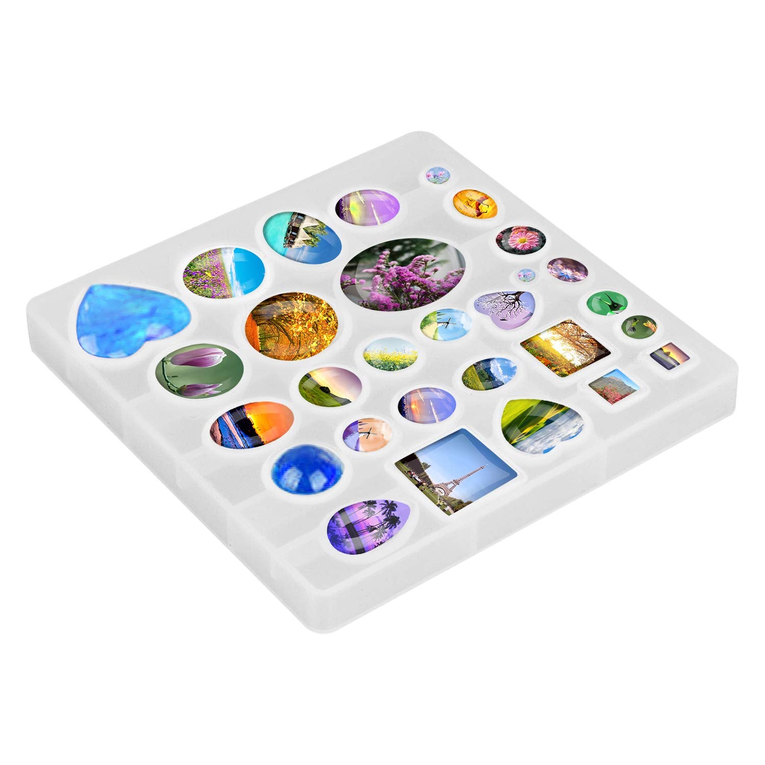 HOMEIDOL Resin Jewelry Molds Pendant Trays Making Kit with 30Pcs 5 Styles Metal Pendant and 1 Pc Silicone Epoxy Jewelry Casting Molds for Pendant HOMEIDOL