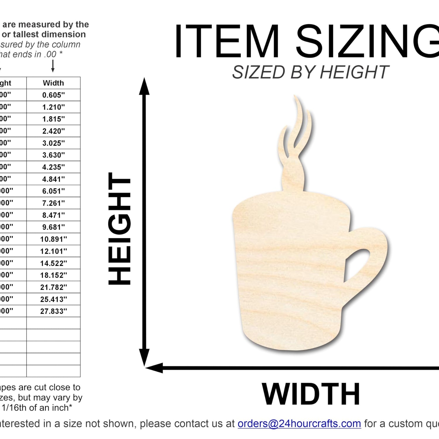 Unfinished Steamy Mug Shape | Craft Cutout | up to 36" DIY 14" / 1/8" 24 Hour Crafts