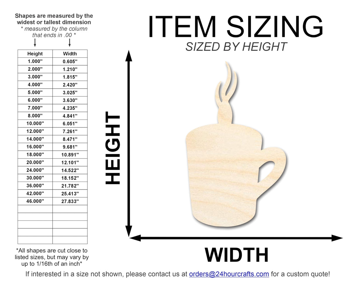 Unfinished Steamy Mug Shape | Craft Cutout | up to 36" DIY 14" / 1/8" 24 Hour Crafts