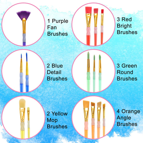 15Pcs Paint Brushes Value Pack, Includes 15 Different Types of Brushes, Nylon Colorful Hair with Silicone Crystal Penholder, Prefect Works with Oil, KEVIN&SASA CRAFTS