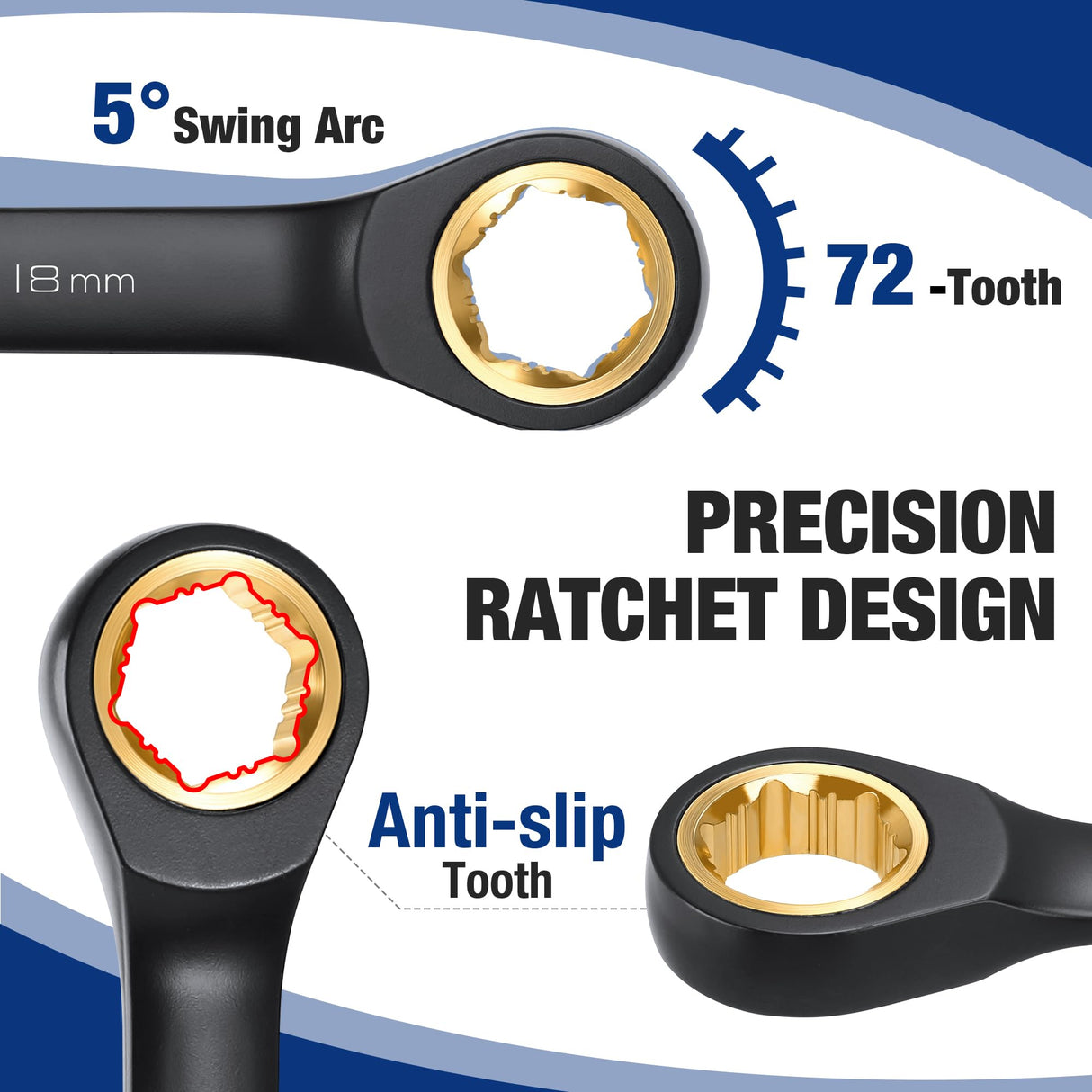 WORKPRO 22-Piece Ratcheting Wrench Set, Anti-slip Teeth, Ratchet Combination Wrench Sets with Organizer Box, Metric 6-18mm & SAE 1/4-3/4", Black WORKPRO