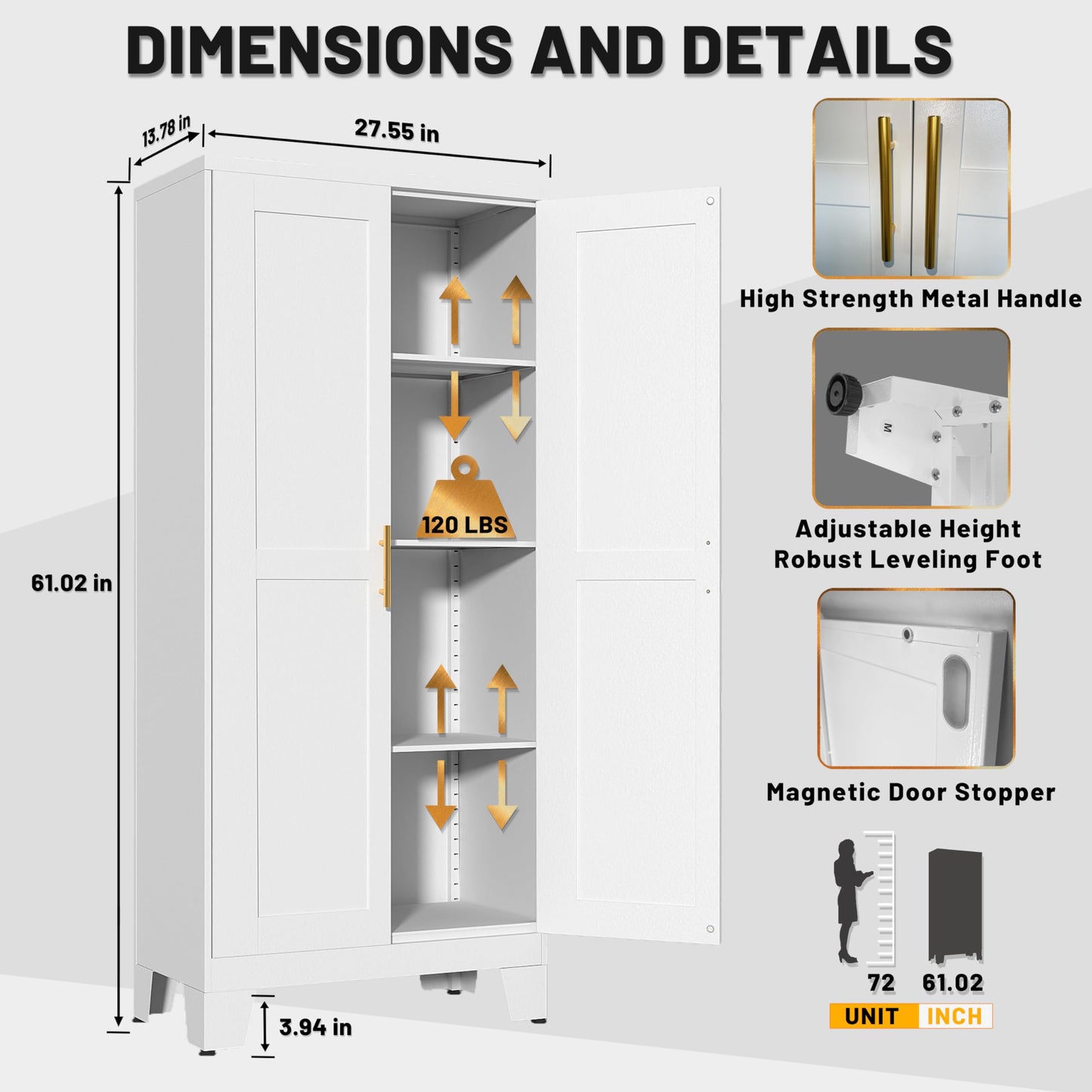 PAOFIN White Kitchen Storage Cabinet, Kitchen Pantry Storage Cabinet with Doors and Shelves, Storage Cabinet with Adjustable Leveling Foot for - WoodArtSupply