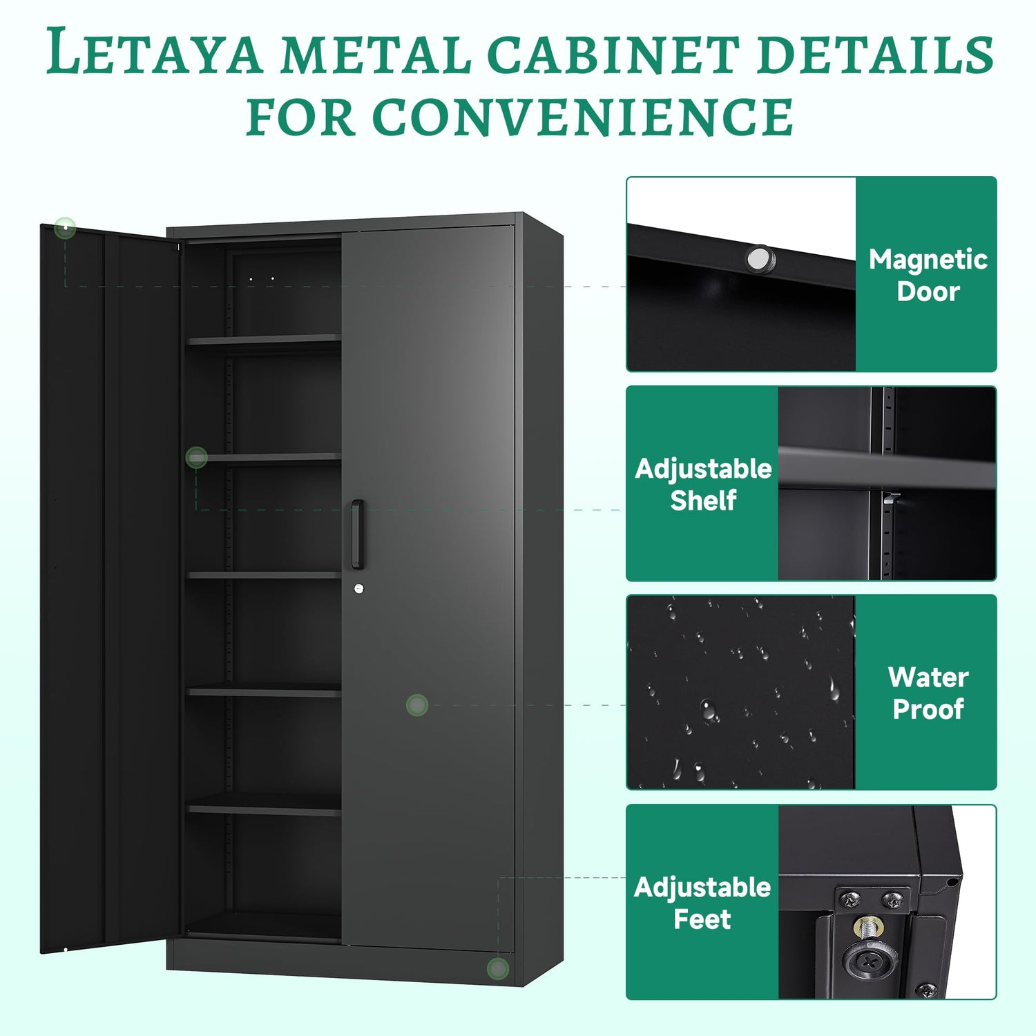 Letaya Metal Storage Cabinets with Lock, Tall Locker Organizer Steel Cabinets, Adjustable Layers Shelves 2 Doors for Home, Office, Letaya