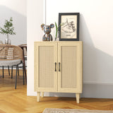 Panana Buffet Cabinet Sideboard with Rattan Decorated Doors Kitchen Storage Cupboard Accent Cabinet (Natural Wood) Panana