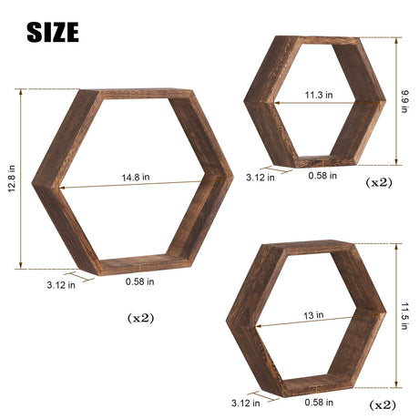 NOVIMANGO Hexagon Floating Shelves Set of 6 Honeycomb Shelves for Wall Wood Farmhouse Storage Home Decor Shelf Wall Mounted Wooden Hexagonal Shelves NORCEESAN