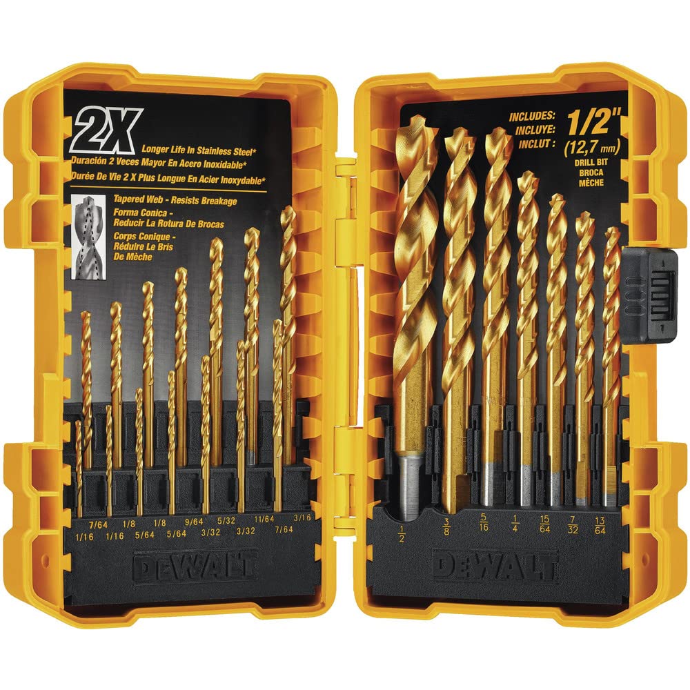DEWALT Titanium Nitride Coated Drill Bit Set, Pilot Point, 21-Piece (DW1361) DEWALT