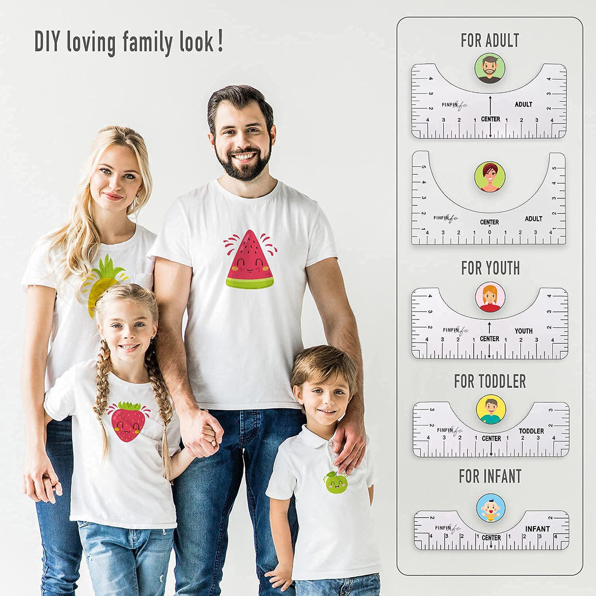 FINFINLIFE T-Shirt Ruler x 5, Shirt Measurement Tool for Heat Press, Shirt Ruler for Vinyl Alignment, Measuring Tape, Pear Pins, Tshirt Alignment FINFINLIFE