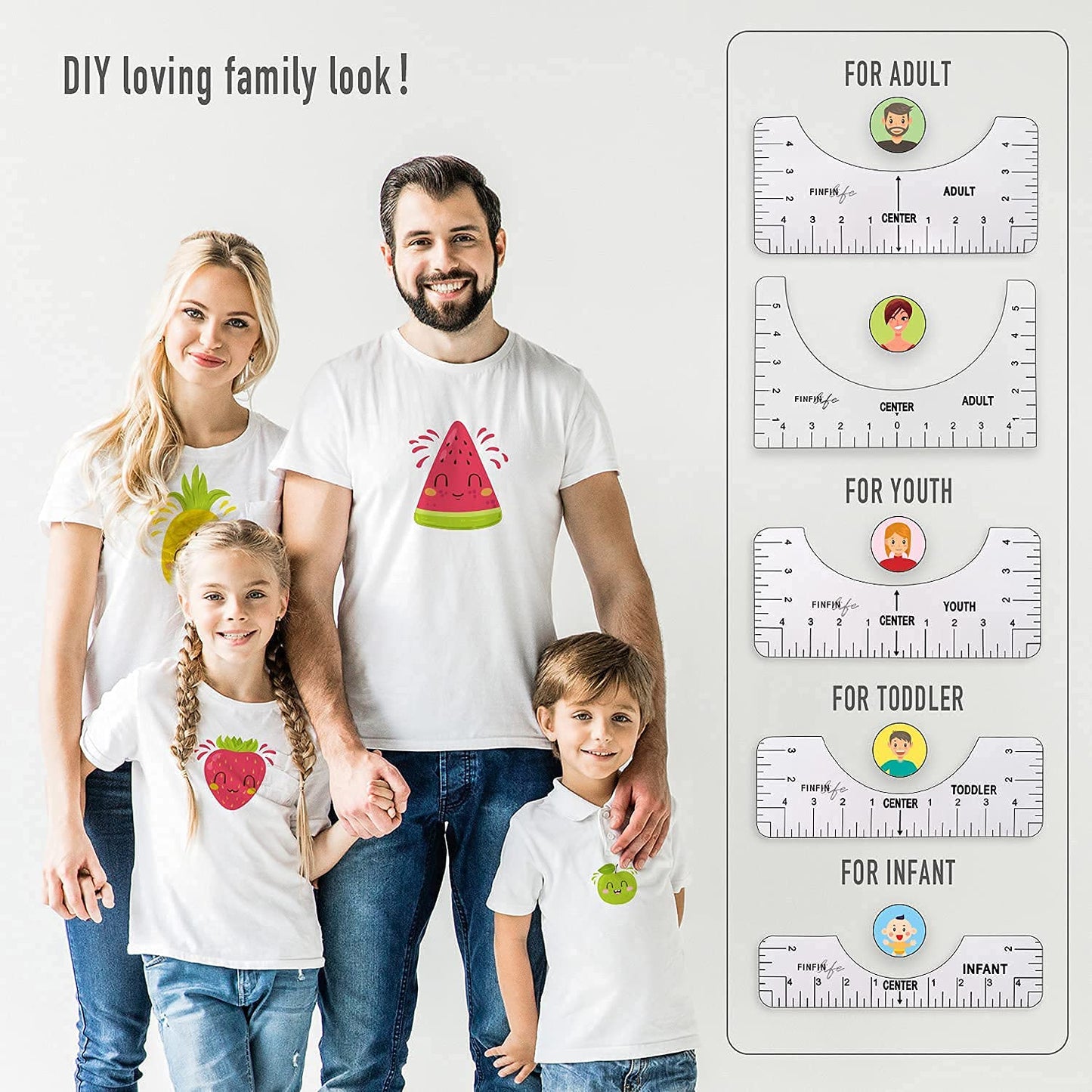 FINFINLIFE T-Shirt Ruler x 5, Shirt Measurement Tool for Heat Press, Shirt Ruler for Vinyl Alignment, Measuring Tape, Pear Pins, Tshirt Alignment - WoodArtSupply