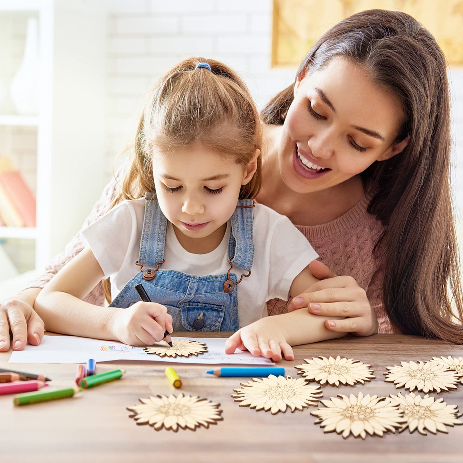 Artibetter 10pcs Unfinished Wood Pieces Cartoon Flower Pattern Unfinished Wooden Cutouts Blank Wood Paint Slices for DIY Craft Spring Summer ARTIBETTER