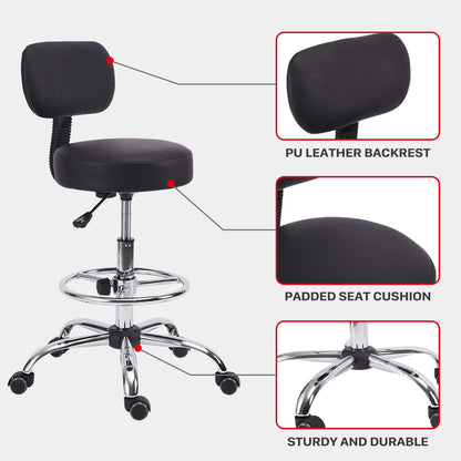 KLASIKA Drafting Swivel Chair with Back Support and Adjustable Footrest Rolling Stool, Multi-Purpose Office Desk Chair for Bar Kitchen Shop, Black - WoodArtSupply