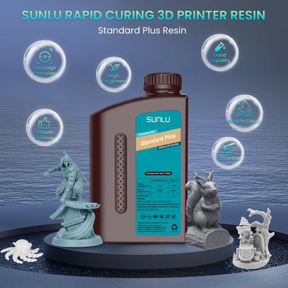 SUNLU 3D Printer Resin, Upgraded Standard Plus Fast Curing 3D Resin, 395 to 405nm UV Curing 3D Printing Liquid Photopolymer Resin, Higher Precision, - WoodArtSupply