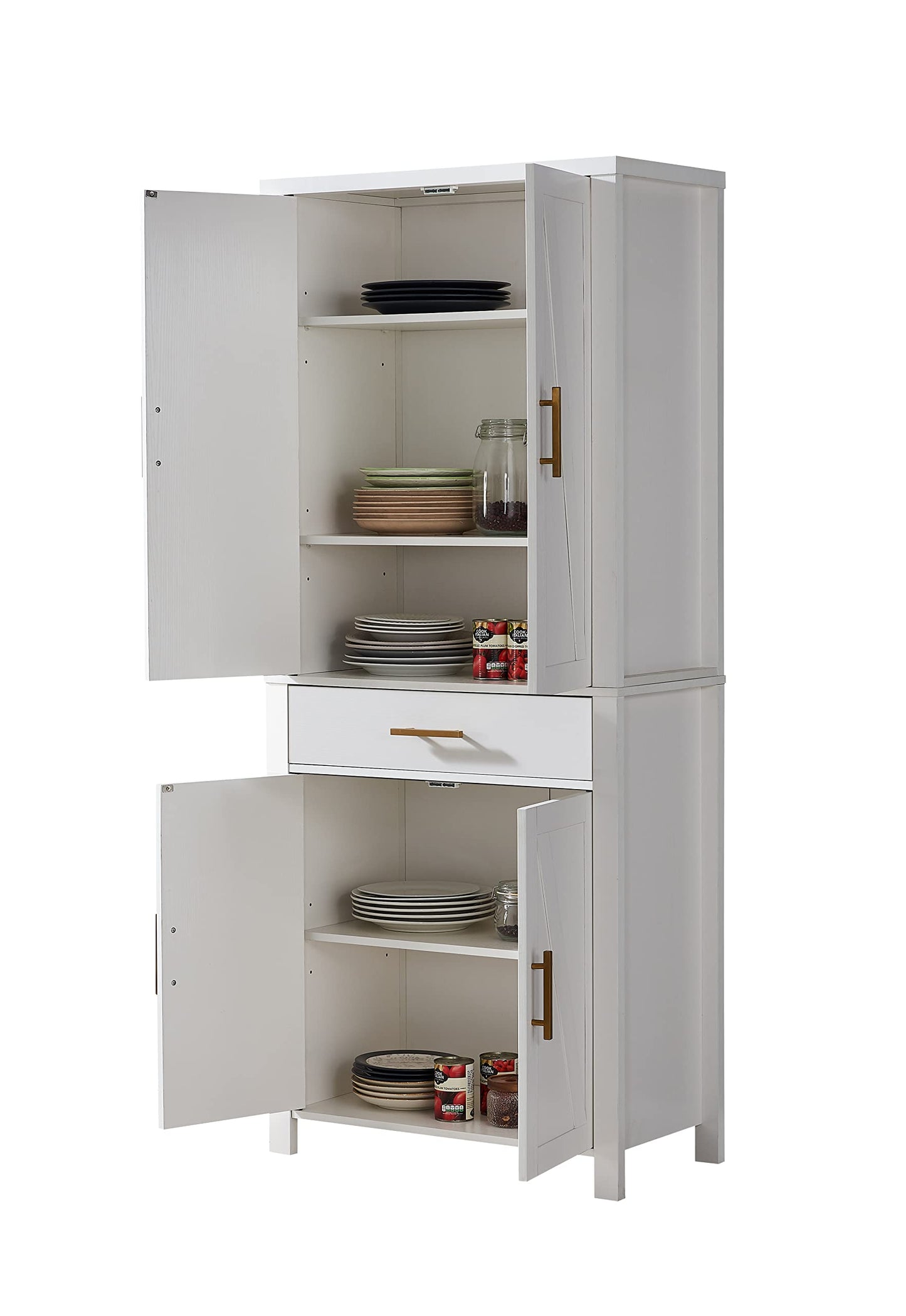 Kings Brand Furniture - 72" Freestanding Kitchen Pantry Storage Cabinet Cupboard with Doors Adjustable Shelves & Drawer, White - WoodArtSupply