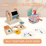 Twefex Montessori Toys for Babies 6-12 Months - 3 in 1 Baby Toys Play Kit - Medium Spinning Drum - Baby Tissue Box Toy - Peekaboo Knob Puzzle with Twefex