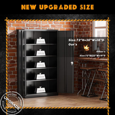 Greenvelly Steel SnapIt Storage Cabinet 72" Locking Metal Garage Storage Cabinet with 4 Adjustable Shelves, 2 Doors and Lock for File, Office, Greenvelly