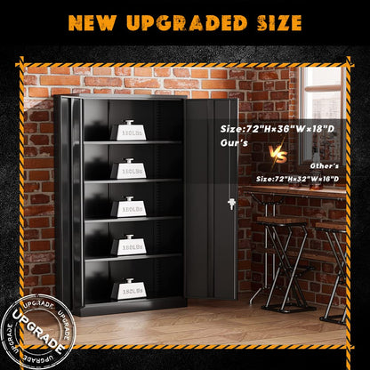 Greenvelly Metal Storage Cabinets 72” Black Garage Steel Storage Cabinet with Doors and Shelves, Metal Tool Cabinet, Steel File Cabinet for Home