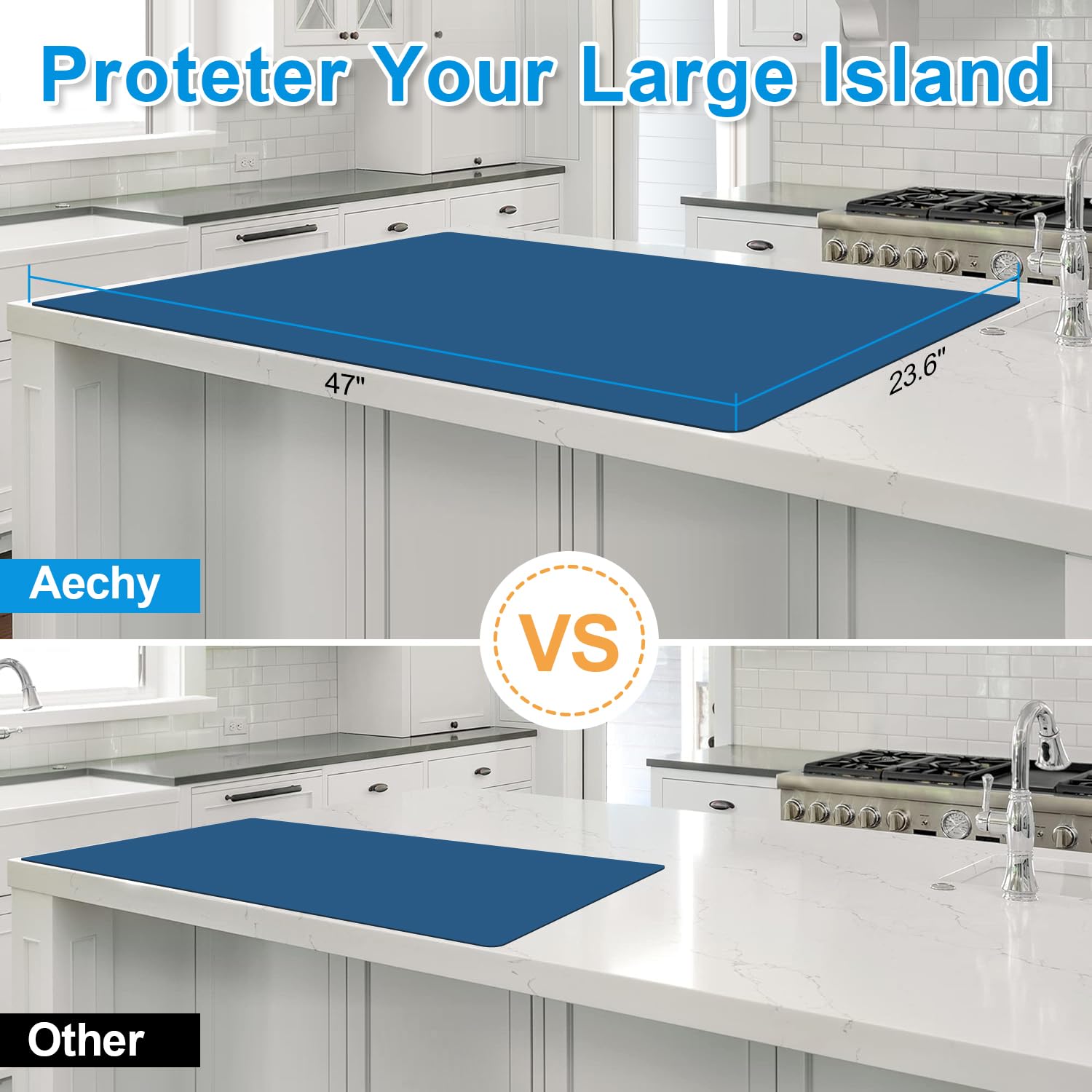 AECHY Silicone Mats for Kitchen Counter 47"x23.6"x0.08”, Largest Heat Resistant Mat Shipped Rolled Up Kitchen Island Silicone Countertop Protector AECHY
