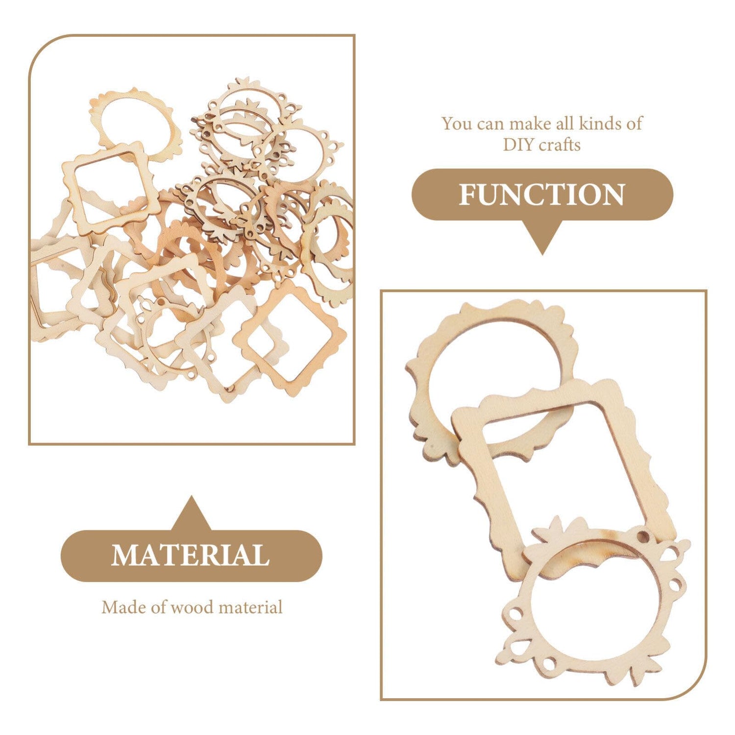 SEWACC 60 Pcs Unfinished Wood Photo Frame Pendants Wooden Cutouts Mini Picture Frame Wooden Shape Pieces for DIY Craft Ornaments Wood Picture Frames SEWACC